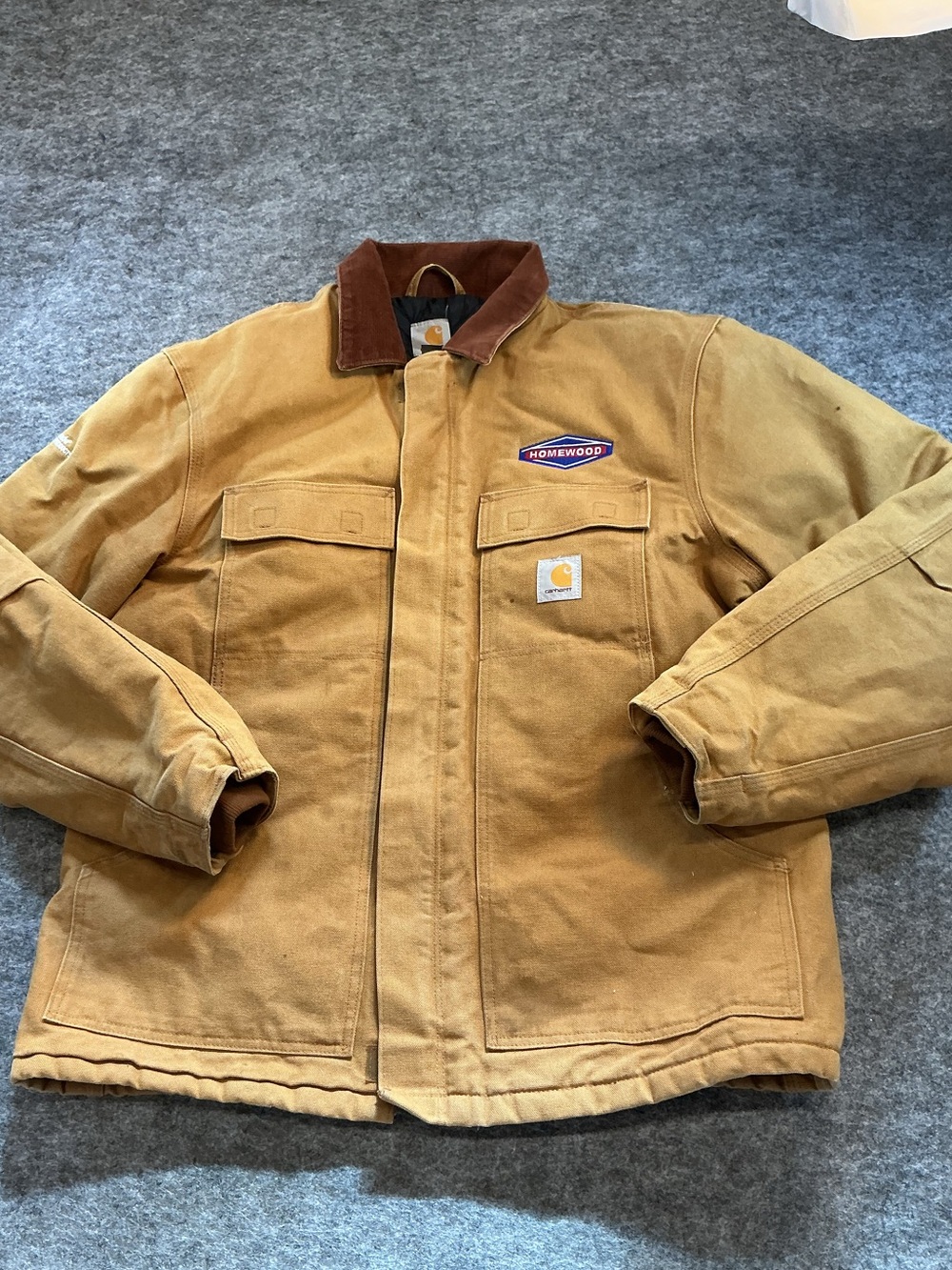 Carhartt Men’s Tan Duck Canvas Work Coat with Brown Corduroy Collar Size L